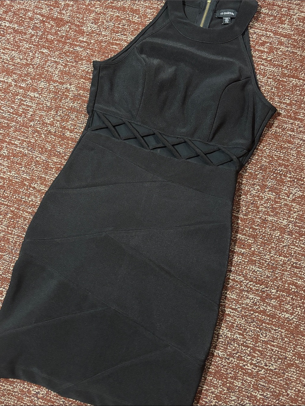 High neck banded mini bodycon dress high neck sheer panel tight back zip small